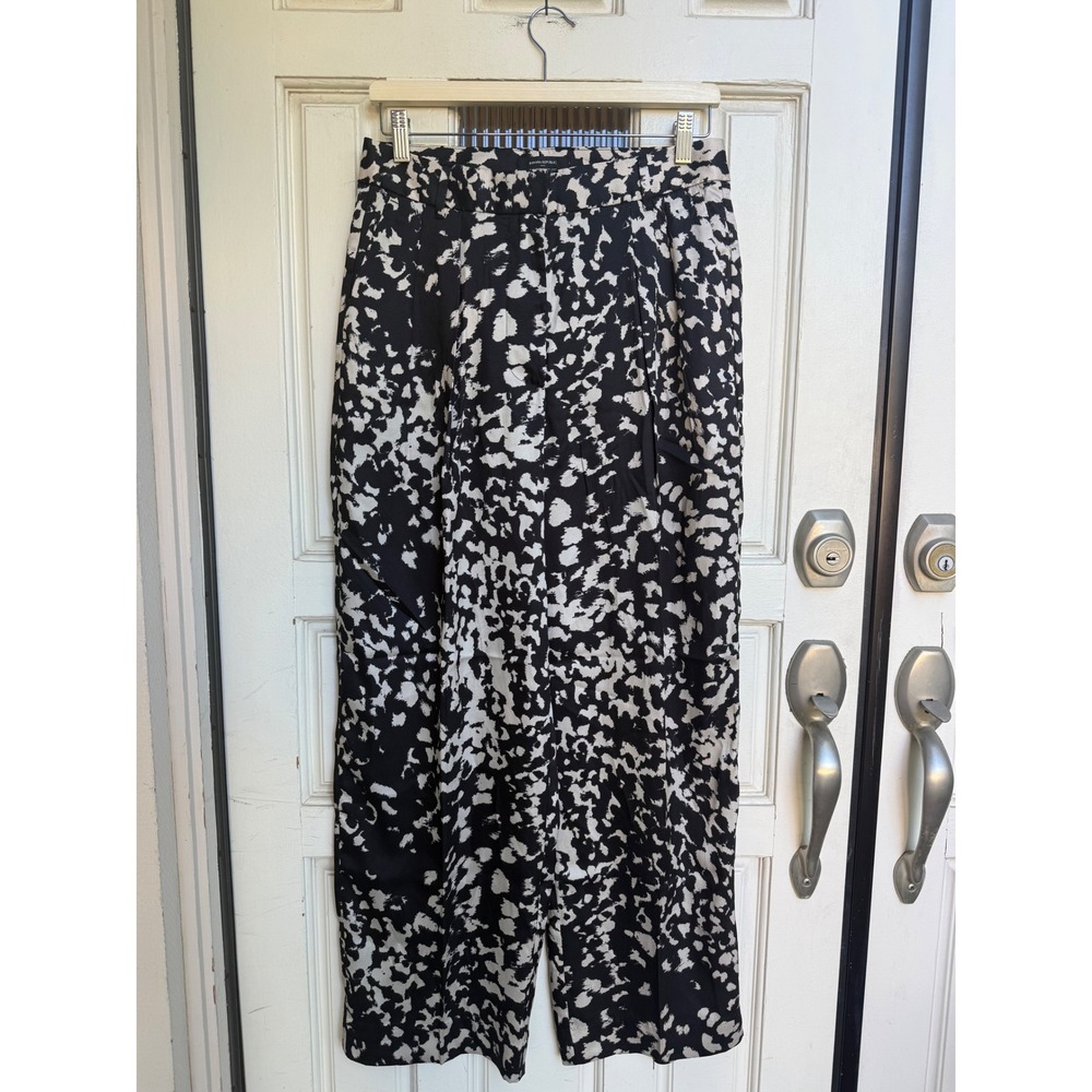 Banana Republic Black White Abstract Pleated Wide Leg Trousers Pants Size 4